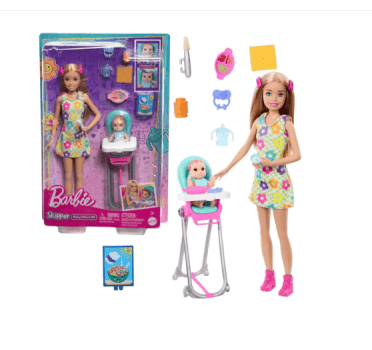 BARBIE BRINQUEDO SKIPPER COM BEBE NA CADEIRA HTK35